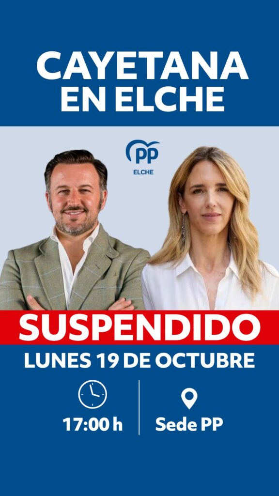 Suspendida por la DANA la visita de Cayetana Álvarez de Toledo a Elche