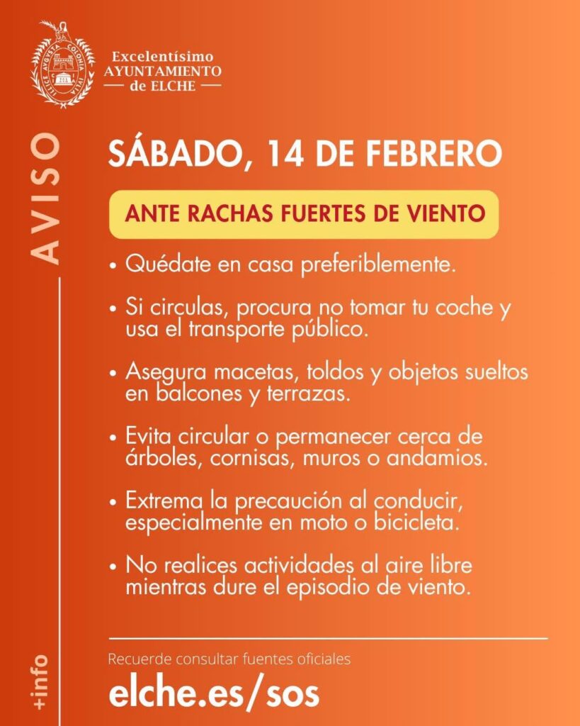 La Policía Local realiza 35 intervenciones por incidencias derivadas del viento en Elche